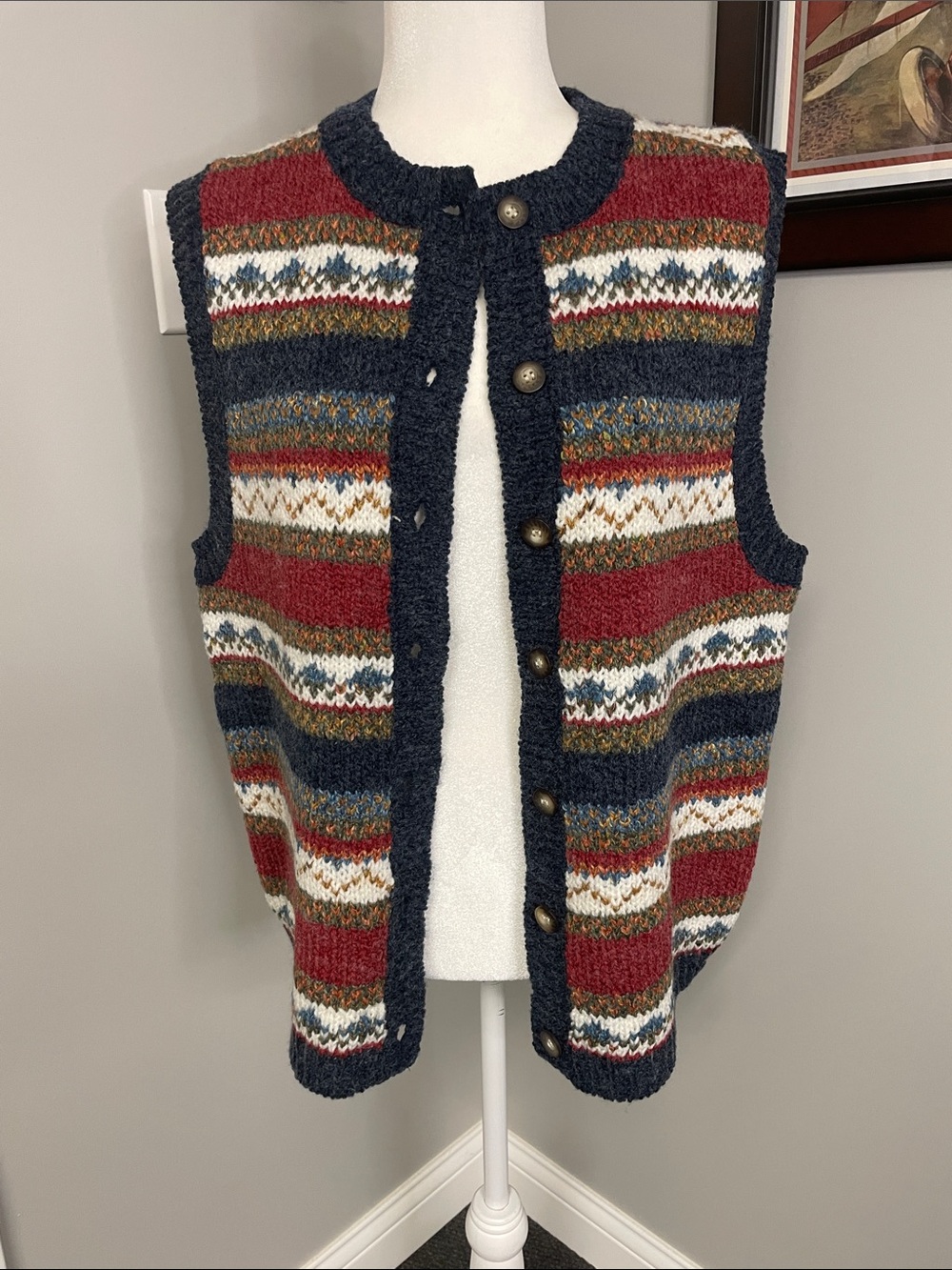 St John's Bay womens wool blend Fair Isle sweater vest size Medium stripe warm - Picture 1 of 4